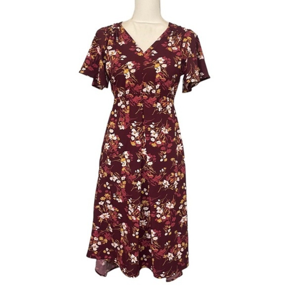 CLEARANCE NWT Burgundy Floral Isabel Maternity Dress Short Flutter Sleeve New